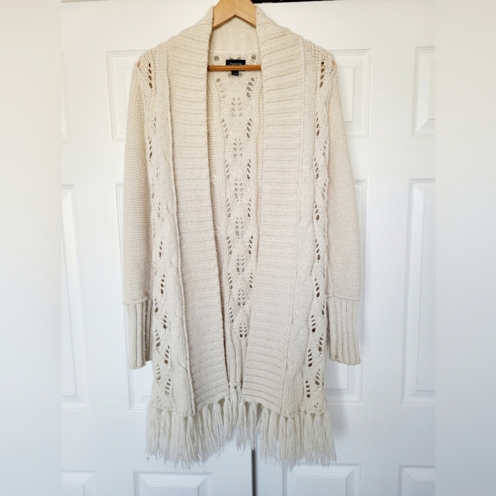 American Eagle Outfitters Women's Open Front Cardigan Wool Off-White,Medium Size